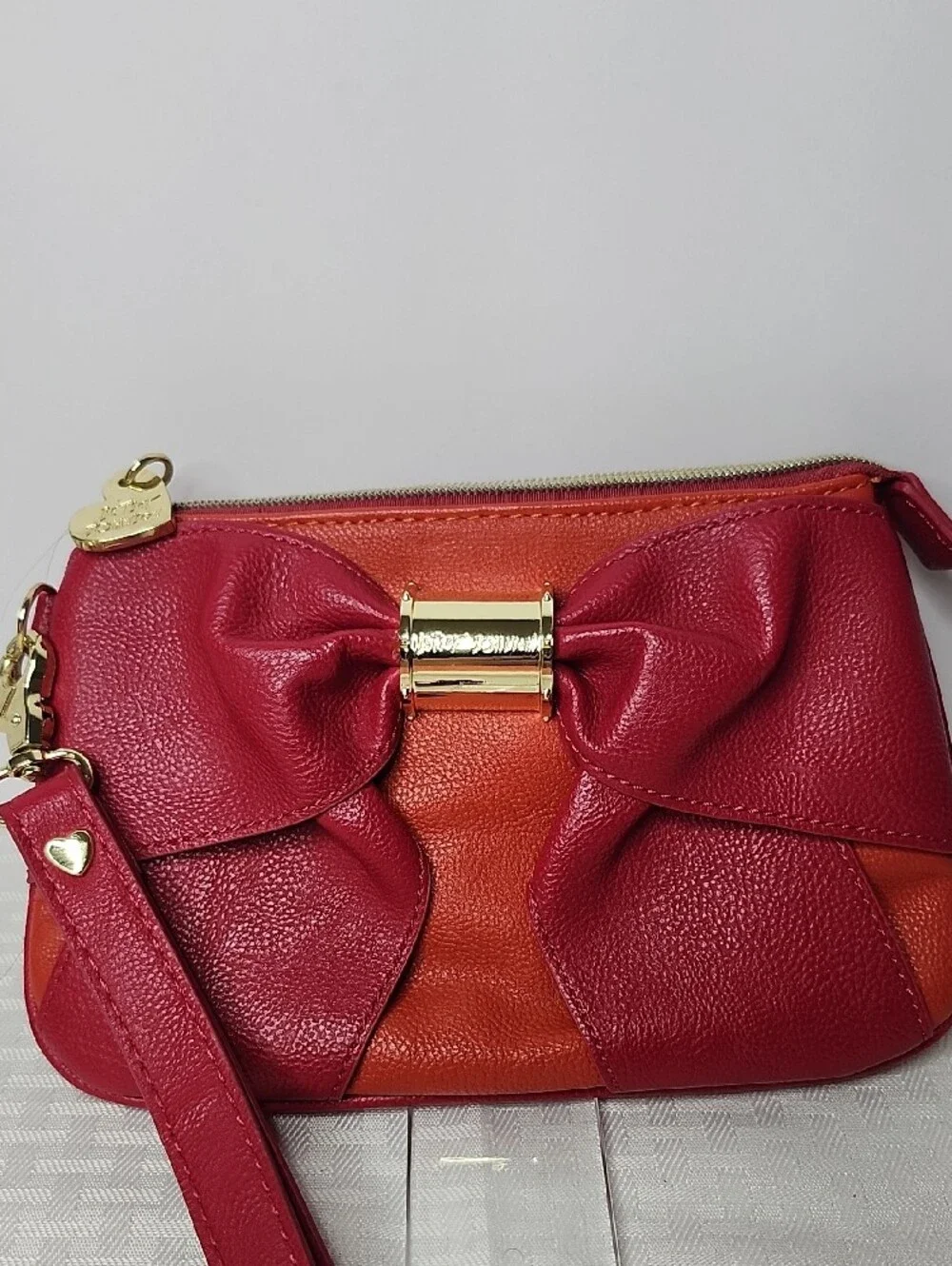 Betsey Johnson Red Orange Bow Wristlet Clutch NWOT